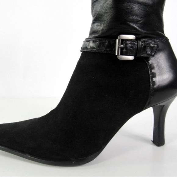 Franco Sarto Women’s Black Leather Suede Heel Zip Up Boots - Picture 3 of 8